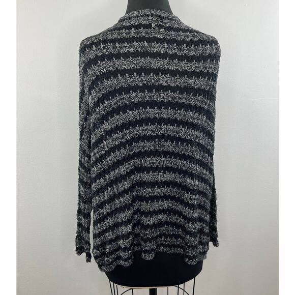 Free People Black Gray Striped Knit Open Front Long Sleeve Cardigan Sweater XS - Picture 4 of 6